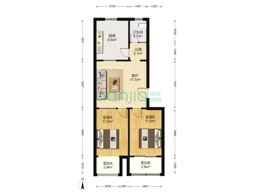 恒信金色城品 2室1厅1卫 87平方