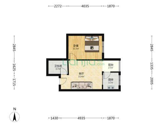 美域中央南楼 1室1厅1卫 50平方