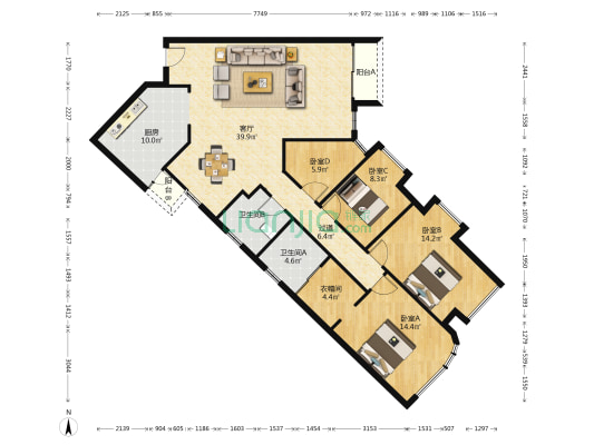 雍翠庭 4室1厅2卫 152平方