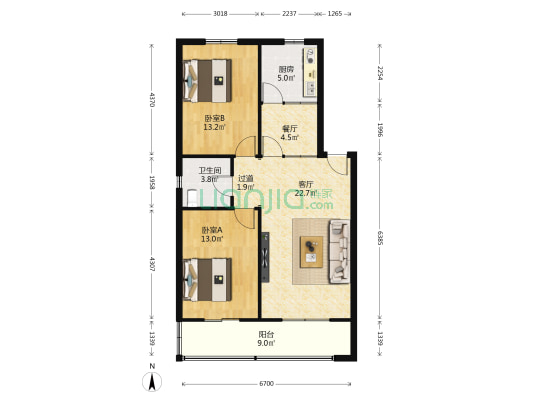 燃料公司职工住宅楼 2室2厅1卫 90平方