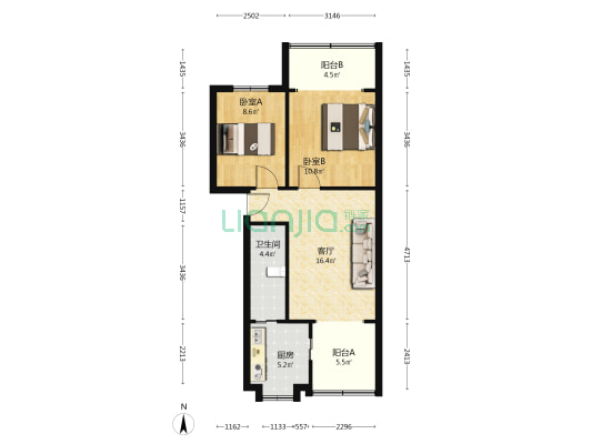 东城根下街24号 2室1厅1卫 66平方