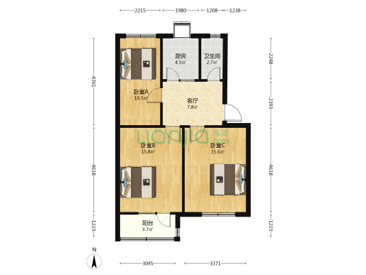 王朗前街9号院 3室1厅1卫 65平方