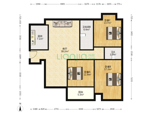 海天三村 3室1厅2卫 123平方