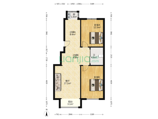 丽景荣城 2室1厅1卫 96平方