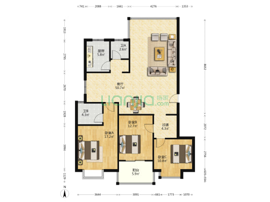 长沙消防干部公寓 3室1厅2卫 138平方
