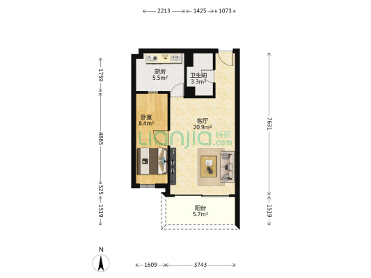 碧兰轩 1室1厅1卫 53平方