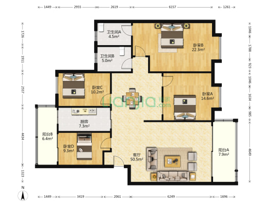 名雅轩 4室1厅2卫 154平方