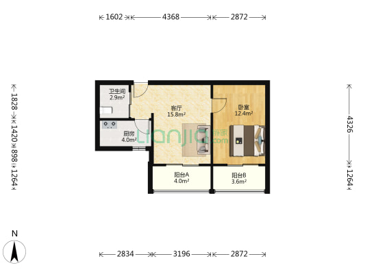 塞纳河畔 1室1厅1卫 53平方