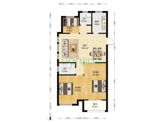 邻悦雅苑 3室1厅2卫 110平方