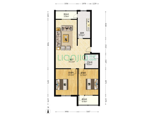 兴华北街3号院 2室1厅1卫 96平方