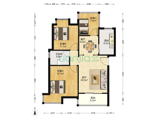 丰球润园 3室2厅1卫 100平方