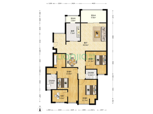 金鹏金岭 4室1厅2卫 126平方