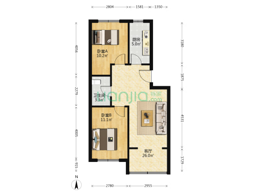 德胜村香堤北苑 2室1厅1卫 73平方