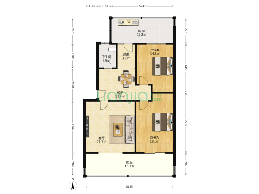 市庄路58号 2室2厅1卫 96平方