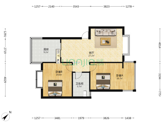 耀苑 2室1厅1卫 86平方