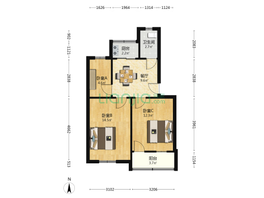 狮子山 3室1厅1卫 60平方