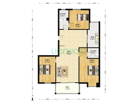 马溪东苑 3室1厅2卫 138平方