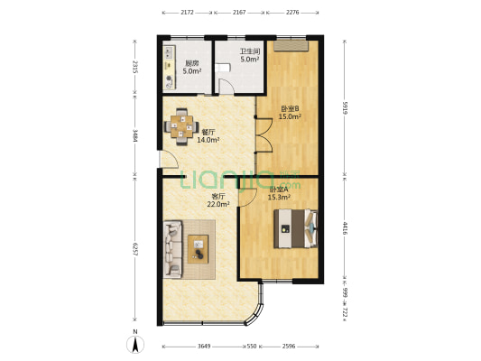 新城中心 2室2厅1卫 89平方