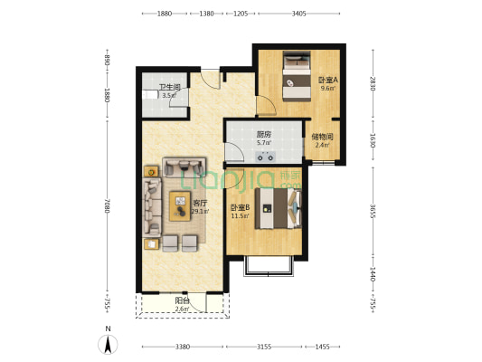 精装修拎包入住 房子满两年，旁边就是德信公园。-户型图