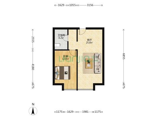 天安象屿智慧城-都汇 1室1厅1卫 64平方