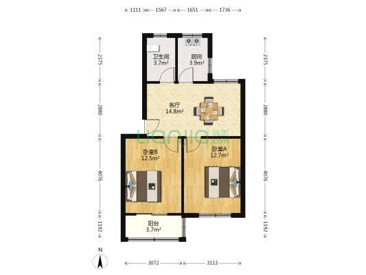 通启路8号 2室1厅1卫 64平方