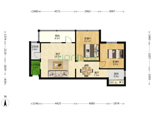 菱湖小区 2室2厅1卫 73平方