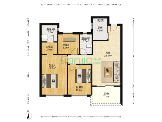 阳光城未来悦MAX 3室1厅2卫 89平方