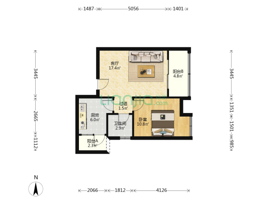 建立广场二期 1室1厅1卫 60平方