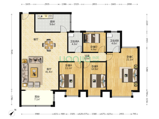 香格里花园 4室1厅2卫 149平方