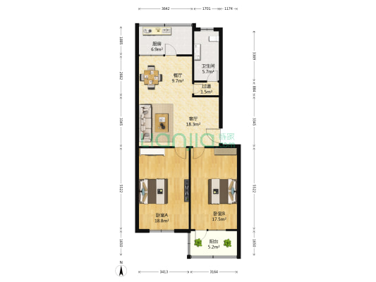 血液中心宿舍 2室2厅1卫 102平方