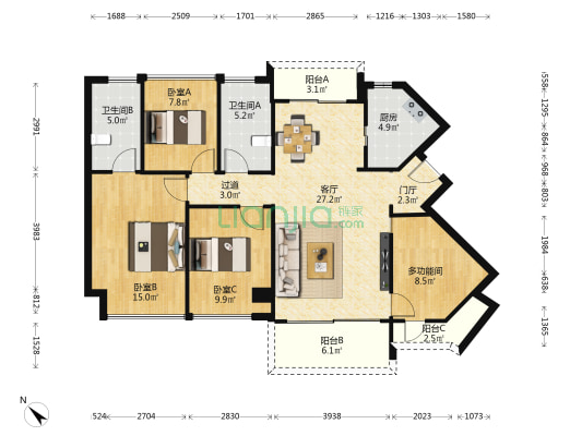 曦湾天馥 4室1厅2卫 88平方