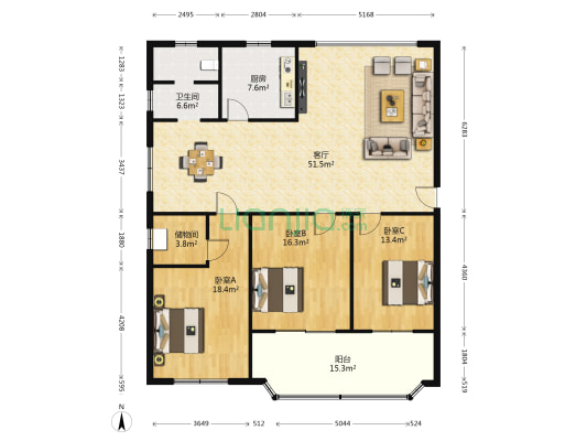 松鹤路53号房管局家属院 3室1厅1卫 168平方