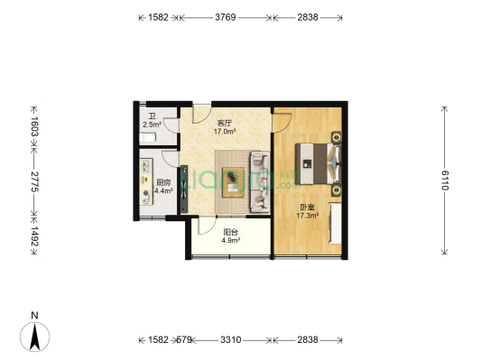 汽车东站（平凉路） 1室1厅1卫 63平方