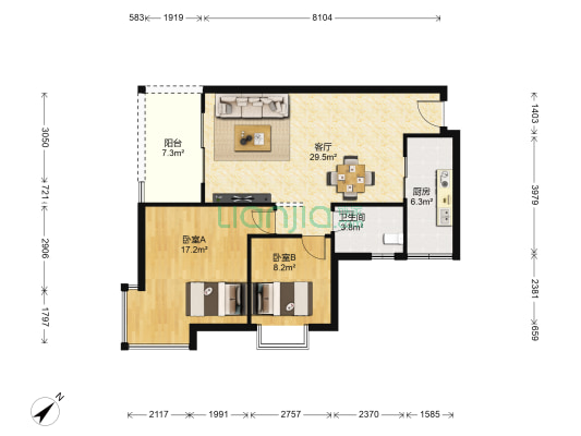 星月湾 2室1厅1卫 84平方
