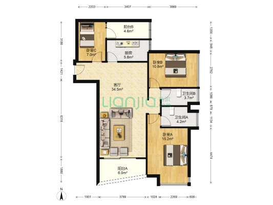 华景新城芳满庭园 3室1厅2卫 110平方