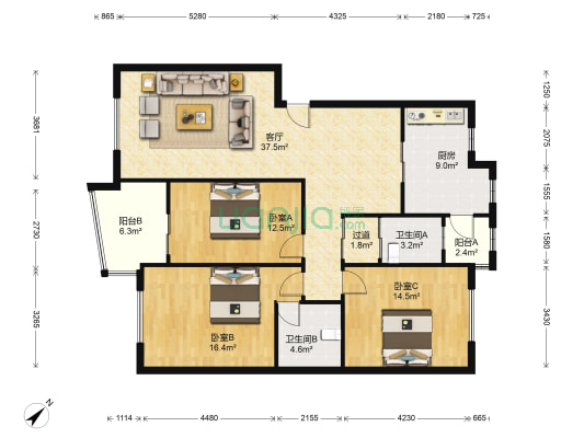 逸静园 3室1厅2卫 159平方