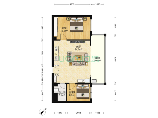 万科湖畔度假公园二期 2室1厅1卫 63平方