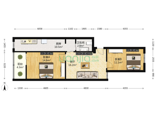 商业机械厂宿舍 2室1厅1卫 66平方