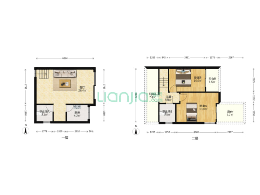 青城两河山庄 2室1厅2卫 81平方