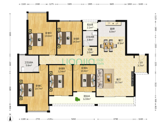 江川·悦城 5室2厅2卫 180平方