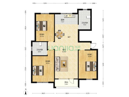 尧王·塞纳蓝湾 3室1厅2卫 146平方