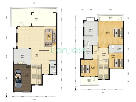 洋畴湾花园 3室1厅4卫 245平方