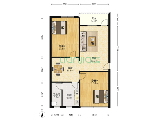 龙裕花园 2室2厅1卫 92平方