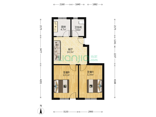 建馨苑 2室1厅1卫 64平方