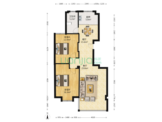 惠金佳园 2室2厅1卫 102平方