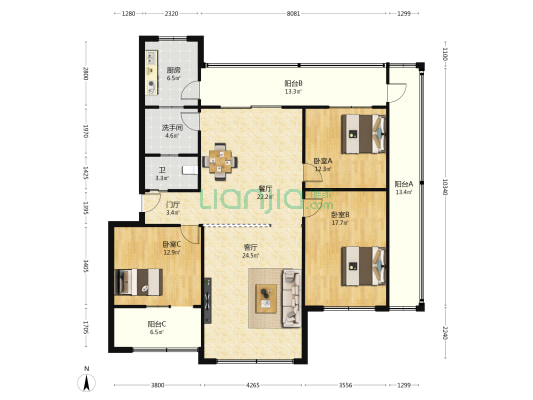 建新苑 3室2厅2卫 146平方