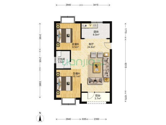 建源山海龙城 2室1厅1卫 82平方
