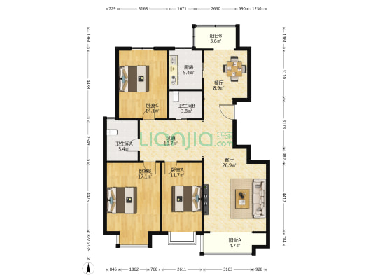 贻信园 3室2厅2卫 145平方