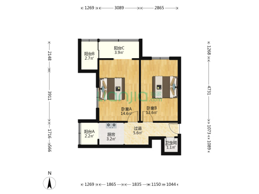 贵阳里 2室0厅1卫 49平方