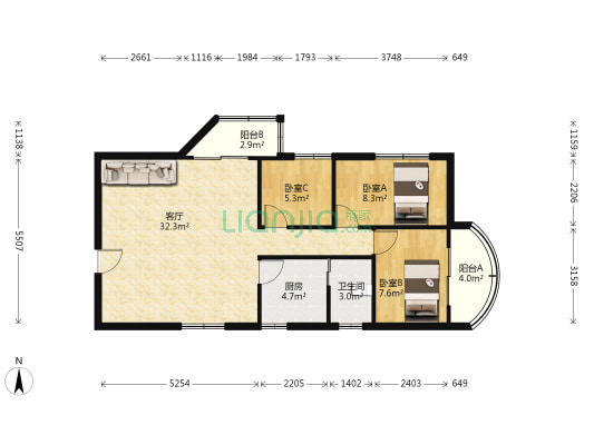 展基广场 3室1厅1卫 94平方